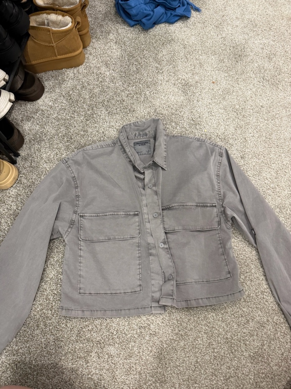 Abercrombie & Fitch Women's Washed Gray Button-Up Utility Jacket